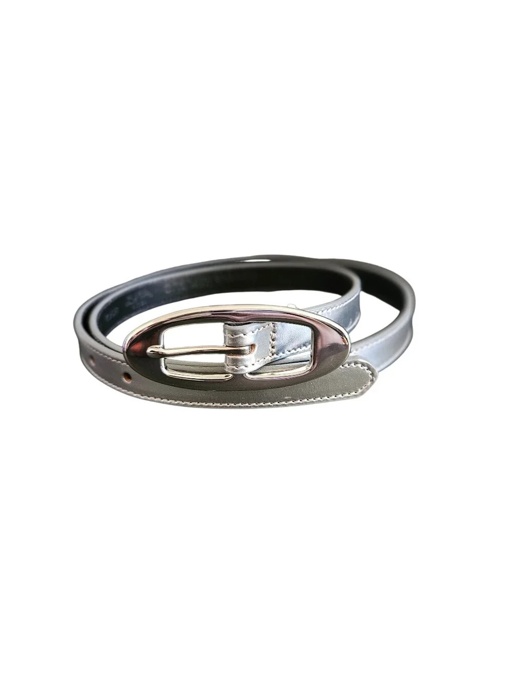 Banana Republic Women's Y2K Silver Metallic Italian Leather Belt Size M